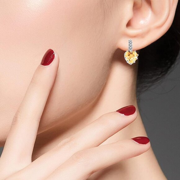 Rose Gold Plated Dangle Heart Earrings with Cubic Zirconia - Picture 2 of 8